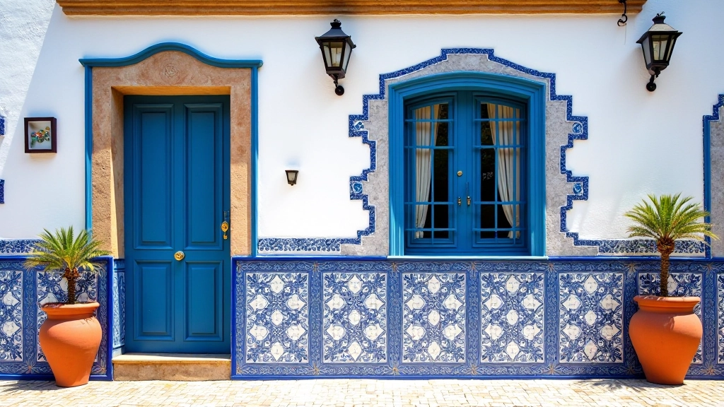 Casa portuguesa tradicional com azulejos azuis e brancos